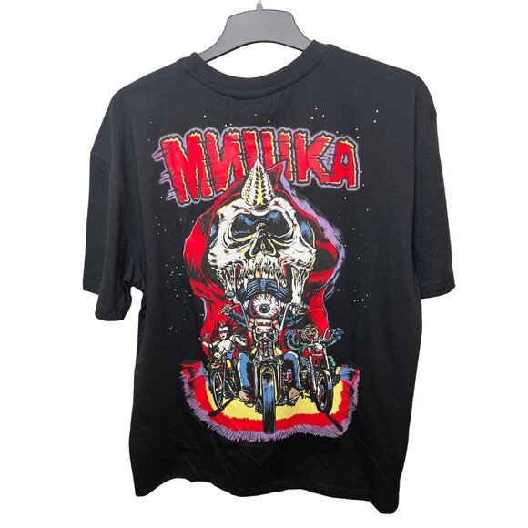 Mishka "Engineered To Destroy" Black T-Shirt With Biker Skull Graphic Size Large - Picture 1 of 8